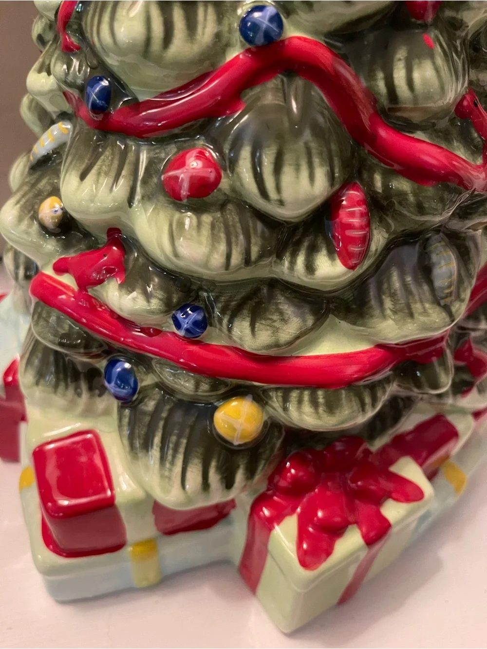 Decorative Ceramic Christmas Tree with Yellow Star - Green/Red Holiday Accent